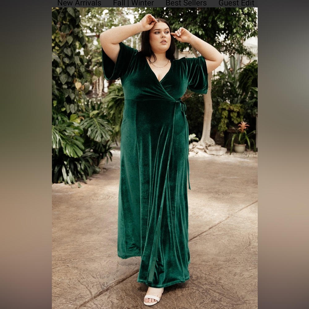Green bridesmaid velvet wrap dress from Baltic Born size xxl